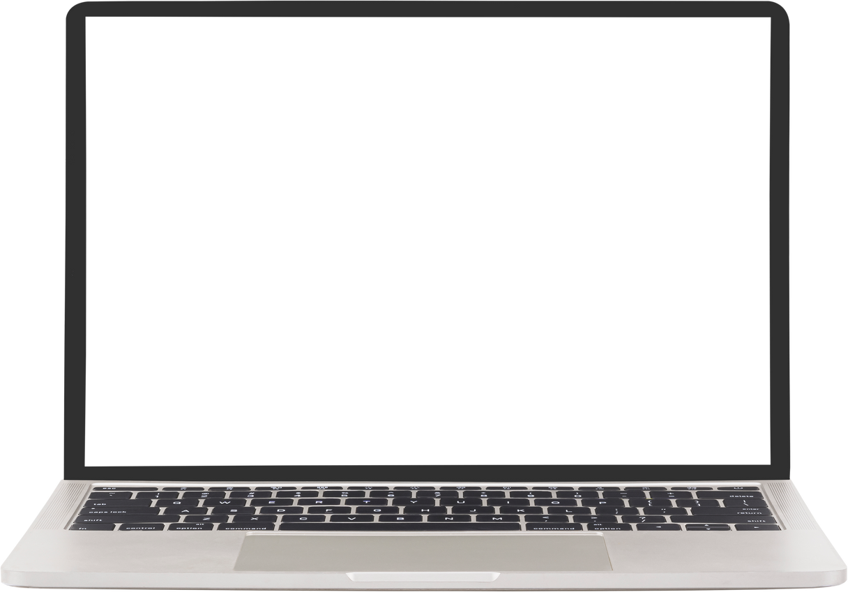 Modern laptop computer with blank screen, png